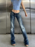 90ndate Ameerika stiilis tikandiga mikro-laienevad teksad naistele retro madala v&ouml;&ouml;kohaga slim pikkade p&uuml;kstega denim korea moedisain vabaaja p&uuml;ksid L sinine