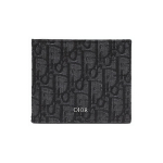 Diori tikitud klassikaline monogrammiga kootud ja nahast volditav rahakott Meeste rahakott Must 2OBBH027YSE-H03E Gift Set(Basic Set+Box+Shopping Bag)