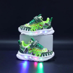 Kevadine Uus Laste Spordijalatsid Multikas Dinosaurus Laste LED Valgustusega Kingad Pehme Tald Poiste Vabaaja Tossud 2-6 Aastat Vanad 23(insole14.2cm) roheline