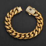 Roostevabast terasest Kuuba kett 14mm Iced Out Tsirkoon Teemantpandlaga PVD 14K kullatud Monaco k&auml;ev&otilde;ru 18CM