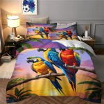 Paparatside Voodipesukomplektid Kuninglik Suurus Akvarellloomade Sulgedega Tekikottide Komplekt Palmilehe Tekikott Troopiliste Taimede Lindudega Tekikott 100x135cm 2pcs&Duvet Cover