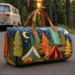 K&auml;sitsi valmistatud tepitud reisikott Vintage Kunstiline Matkaauto Loodus Duffel-kott Boho Weekender Totes Meestele Naistele Telkimine Matkamine Maanteereis 18x9x9inches