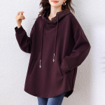 Suur suurus S&uuml;gis Puuvillane T-s&auml;rk Naised Uus P&otilde;hiline Kapuutsiga Pullover Pikkade Varrukatega Vabaaja Mood Topid Tees M
