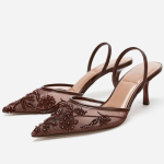 Pruun N&ouml;&ouml;rhelmed V&otilde;rk Tikitud Slingback K&otilde;rge Kontsaga Kingad Naistele Seksikad Terava Otsaga Kontsaga Sandaalid Suvised Elegantne Luksuslikud Kingad 38 pruun
