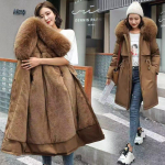 Soe karusnahkse voodriga pikk parka talvejakk naistele S riided Pluss suurus 6XL keskmise pikkusega kapuutsiga talvemantel naistele Abrigo S kohv