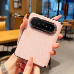 Huawei Pura X Max jaoks galvaanilise kattega nahatekstuuriga &uuml;mbris kristalli ja magnetilise purunemiskindla disainiga For Pura X Max roosa
