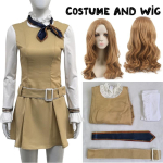 M3GAN 2.0 Megan Cosplay Kost&uuml;&uuml;m Kleit T&uuml;drukud Naised Megan Kost&uuml;&uuml;m Populaarsed R&otilde;ivad Pruun &Uuml;htlane Kleit Komplekt T&auml;iskasvanutele Comic Con XL beige