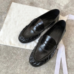 Naiste Retro Paksude Kontsadega Ehtsa Nahast Mokassiinid - Volditud Paksude Taldadega Slip-On Kingad 39 black