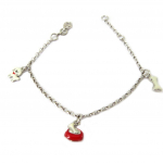 Suzette et Benjamin [P3279] - Bracelet Enfant 'Chiens' rouge ivoire argent&eacute; S&B valge