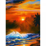 Teemantmaaling T&auml;is&uuml;mmargune ruudukujuline &uuml;mmargune puur p&auml;ikeseloojangu tsunami DIY Teemanttikandid Ristpistes Mere&auml;&auml;rne maastik mosaiik K&auml;sitsi valmistatud kingitus Kodukaunistus Full Round 20X30CM