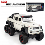 1/22 Scale G63 AMG 6x6 V12 Off-Road must pikapiga mudelauto, tsingisulamist tagasit&otilde;mmatav heli ja valgusega m&auml;nguauto lastele poisile t&uuml;drukule kingitus 23.5*11*10CM valge