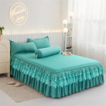 3tk pitsist voodikattega voodi seelik voodipesu voodikattega padjap&uuml;&uuml;ri komplekt harjatud mikrokiust volangidega voodi seelik 180&times;220cm roheline