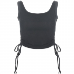 Ruched varrukateta s&auml;rgid T-s&auml;rgid Naiste Soliidne vabaaja Mood K&auml;rbitud r&otilde;ivad Naistele High Street lipsukestega Croptop Suvine Fitness S must