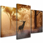 Kolmeosalise pildiga l&otilde;uendiprint Deer Forest Sunrise Nature 60x40 pruun