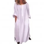 Uusimad naiste vintage &uuml;hev&auml;rvilised pikkade varrukatega kaelataskud Maxi kleit tuunika kaftan 3XL valge