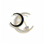 Faux Pearl tsirkoonist topeltkuu prossid naistele Luksuslikud t&auml;istsirkoonsulamist emailitud prossid haakn&otilde;elad ehted kuld