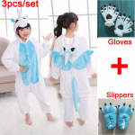 3tk/komplekt Lastele Laste Pidžaamad Kigurumi Cosplay Kost&uuml;&uuml;mid Loomade magamisriided + Kingad + Kindad 8t