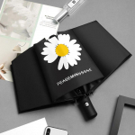 Automaatselt kokkupandav naiste vihmavari, musta v&auml;rvi karikakra mustriga ultraviolettkindel vihmavari