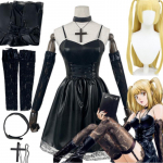 Anime Koomiks DEATH NOTE Cosplay Misa Amane Imitatsiooninahk Seksikas Kleit Kaelus Ehted Sukad &Uuml;htlane riietus Halloween Parukas Uus L-(Costume+Wig)