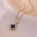 V&auml;rviline neljalehelise lillega tsirkoonist ripats kaelakee, naise temperamendiga ristiku kaelakee valge/must