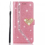 Luksuslik Bling Diamond PU-nahast klapp&uuml;mbris Rhinestone 3D Love Heart Glitter rahakoti kate iPhone'i Samsung Huawei jaoks Samsung A14 4G/5G