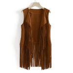 Varrukateta narmastega naiste nahast seemisnahast tutid Vintage Cowgirl mantel Naiste kampsun varrukateta jakk Chaqueta Mujer L khaki