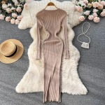 S&uuml;gistalvine pikkade varrukatega kootud kleit naistele Seksikas Bodycon pikk kampsun Kleit Naine O kaelaga pingul v&ouml;&ouml;kohaga vabaajakleidid 29656 One Size orion i v&auml;rv