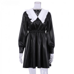 Peter Paani krae lapit&ouml;&ouml; PU-nahast must kleit naistele elegantne plisseeritud elastne v&ouml;&ouml;koht l&uuml;hikesed kleidid s&uuml;gistalv uus punk S must