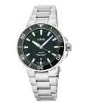 Oris Aquis roostevabast terasest rohelise sihverplaadiga automaatne sukelduja 01 733 7766 4157-07 8 22 05PEB 300M meeste k&auml;ekell roheline