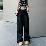 Y2k Cargo Pants Naiste T&auml;navar&otilde;ivad Vabaaja laia s&auml;&auml;rega p&uuml;ksid Harajuku Vintage Solid Baggy sirged p&uuml;ksid Naiste Oversize dressip&uuml;ksid 2XL must