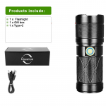 V&auml;ga ere laetav taskulamp suure v&otilde;imsusega LED-taskulamp 18650 veekindel USB- k&otilde;ige v&otilde;imsam COB-lambiga taskulamp built in batteries