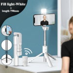 Selfie Stick juhtmevaba Bluetoothiga &uuml;hilduv kokkupandav ministatiiv telefonile koos Fill Light Shutteriga kaugjuhtimispuldiga iOS Androidile valge