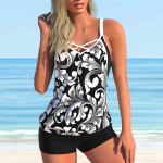 Naiste &otilde;lapaeltega ujumistrikoo must kumerate lilledega prindiga bikiinid, tankiinid S ts&uuml;aan