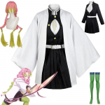 bilibili Anime Demon Slayer Kanroji Mitsuri Cosplay Kimetsu no Yaiba Kost&uuml;&uuml;m Kimono &Uuml;htne Parukas Komplekt Halloweeni Karnevali R&otilde;ivad L-(Full set+wig)