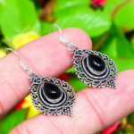 Natural Black Onyx Gemstone Handmade 925 Sterling Silver Earring 1.62 t7s70