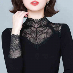Pitsiline p&otilde;hjaga s&auml;rk T&auml;iesti sobiv v&auml;ike pitsiline pullover, mood &otilde;huke naiste must sisemine veniv top kevadsuvel 6XL must