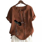 Naiste vabaaja l&uuml;hikeste varrukatega 11 moekas v&auml;rvitoonis lilletr&uuml;kk S kohv