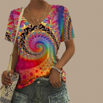 Naiste V-kaelusega l&uuml;hikeste varrukatega v&auml;rviline Vortex tr&uuml;kitud top lahtine T-s&auml;rk vabaaja s&auml;rk XS mitmev&auml;rviline