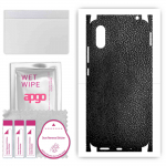 apgo Protective Skin Sticker for the back+sides compatible with Xiaomi Redmi 9A, Full Wrap Film, Foil, Vinyl - Pattern Black Leather