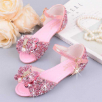 Suvised T&uuml;drukute Lamedad Sandaalid Bling Laste T&uuml;drukute K&otilde;rged Kontsad Vibu Nahast Kingad Laste printsessi Tantsukingad Kristall Sandaalid Suurus 23-36 37