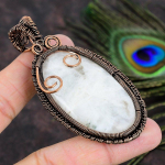 Natural Rainbow Moonstone Gemstone Copper Wire Wrap Gift Pendant 3.19 r4l68