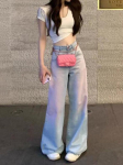 Roosa Sinine Disain Vintage Kottis L&otilde;dvad Teksap&uuml;ksid Naistele Y2k Harajuku K&otilde;rge V&ouml;&ouml;koht Denim P&uuml;ksid Naiste Retro Mood 90ndate Esteetika Laiad P&uuml;ksid Streetwear S sinine