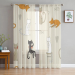 Kassimustriga Multifilmi T&uuml;llist L&auml;bipaistvad Kardinad Elutoa Kaunistuseks Kardin Tuppa Magamistuppa K&ouml;&ouml;ki Voile Organza Kardinad 135W x 137H(cm)