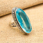 Sinine topaas v&auml;&auml;riskivi k&auml;sitsi valmistatud 925 sterlingh&otilde;be s&otilde;rmus vintage ehted kingituseks 4 sinine