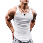 Meeste suvevest O-kaelusega varrukateta Slim Fit tanktopid Laiad &otilde;larihmad soonikuga &uuml;hev&auml;rvilised vabaaja spordivest kiiresti kuivav fitnesstop 3XL valge