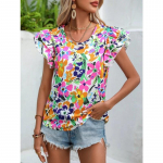 YYFS Naiste moe vabaaja suve kevadlillemustriga l&uuml;hikeste varrukatega pluusid ja s&auml;rgid S