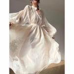 Vintage elegantne tikandiga Midi-kleit Naiste laternaga varrukatega vabaaja Korea moodne Y2k kleit Naiste rannastiilis lilleline kleit L beež