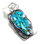 Copper Blue Turquoise Gemstone 925 Sterling Silver Jewelry Pendant 2.29 j6l83