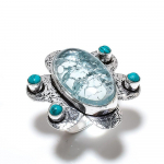 Crack Crystal, Turquoise Gemstone 925 Sterling Silver Jewelry Ring Size 10 p6o25