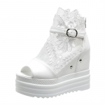 mood kiilsandaalid naistele suvine 12cm paksu p&otilde;hjaga muffin kala suuga sandaalid hingav v&otilde;rk vabaaja kingad platvormsandaalid femme 38 valge